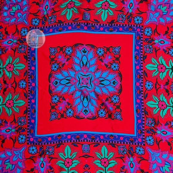 Liz Claiborne Scarf Shawl 100% Silk Bold Abstract Floral Print 34in Vintage - Picture 3 of 5